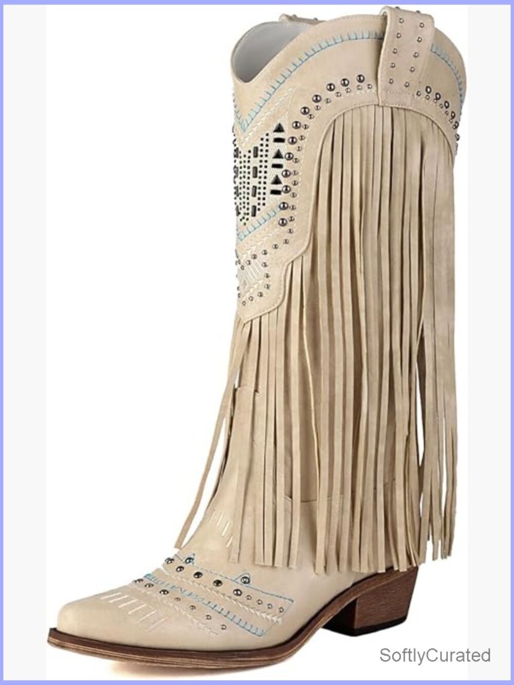 Embroidered Fringe Knee High Cowboy Boots Snip Toe Pull On